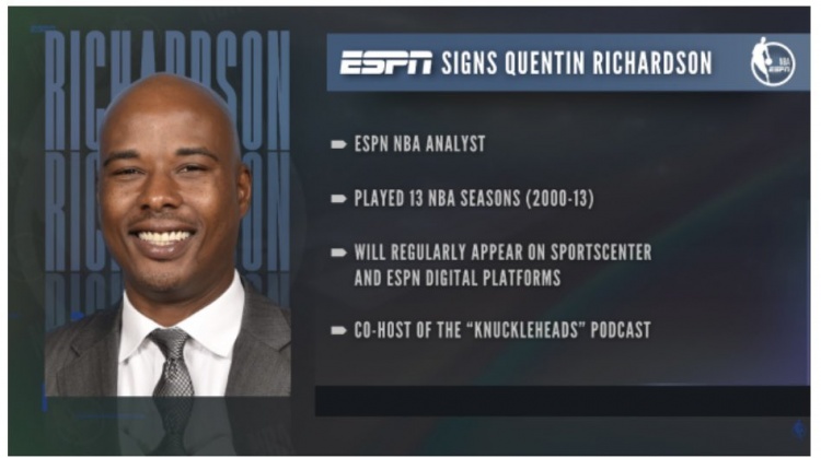 ESPN：正式簽約前NBA球員昆汀-理查德森 後者將擔任解說